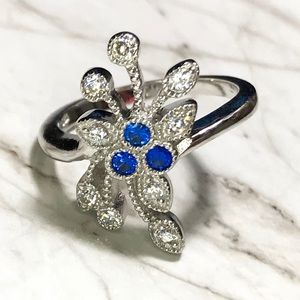 NEW Sterling Silver Blue Floral Ring